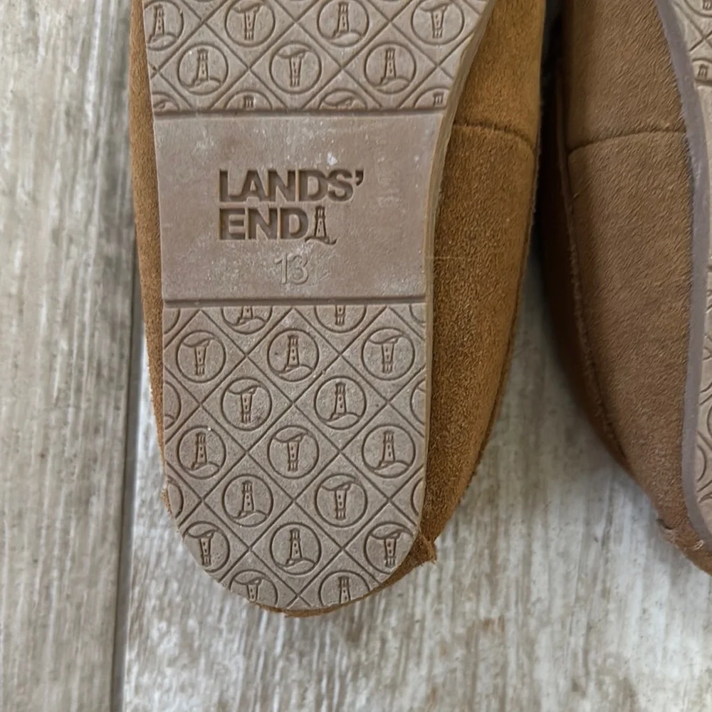 Lands End Brown Suede Moccasin Slippers